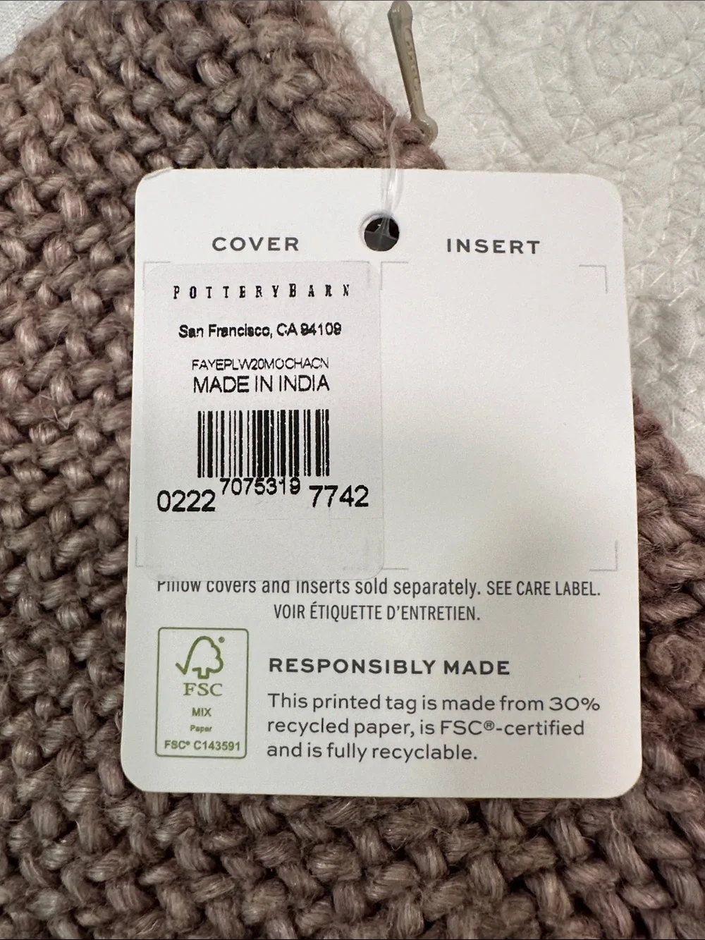 Pottery Barn Faye Linen Textured Pillow Cover - NWT